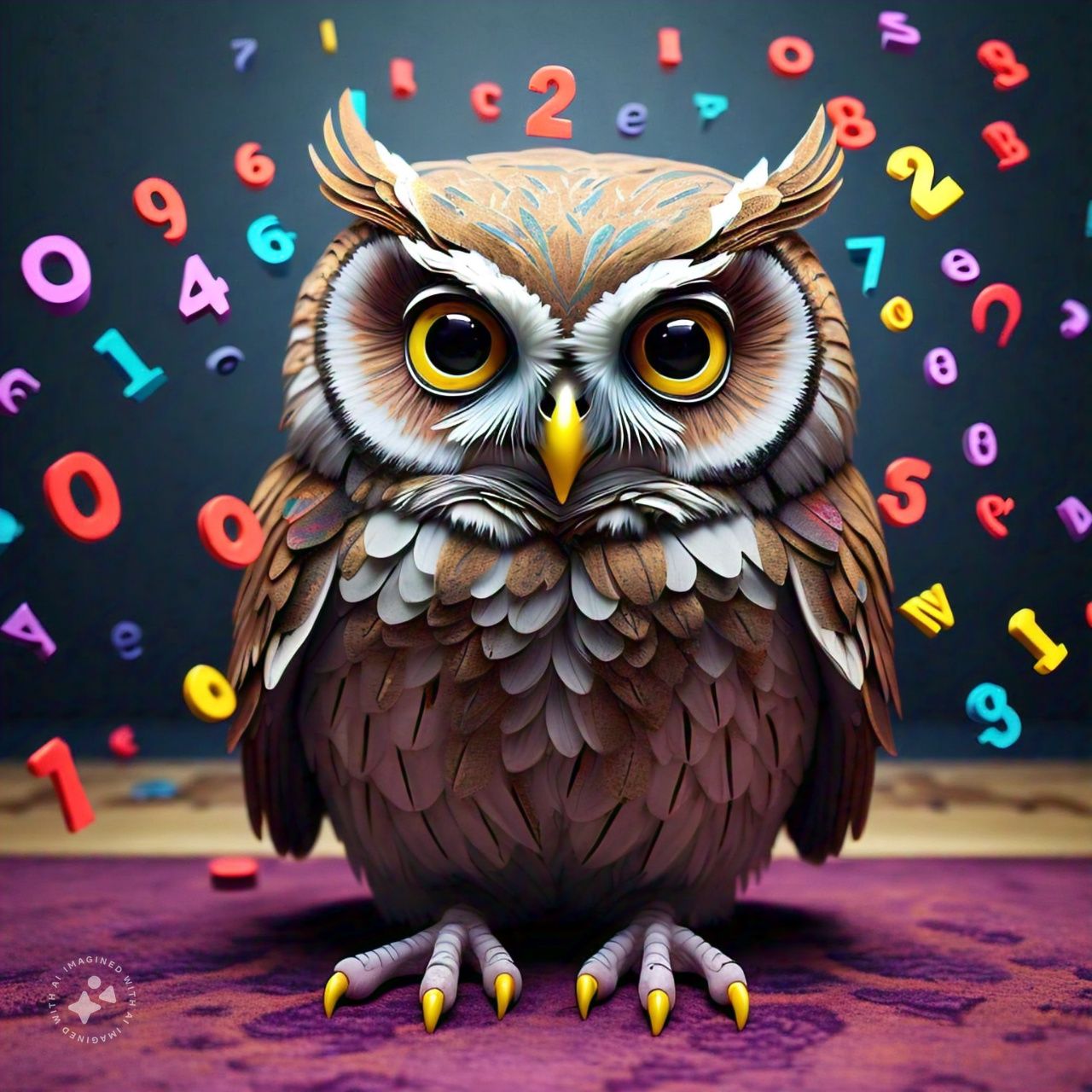Búho con números volando